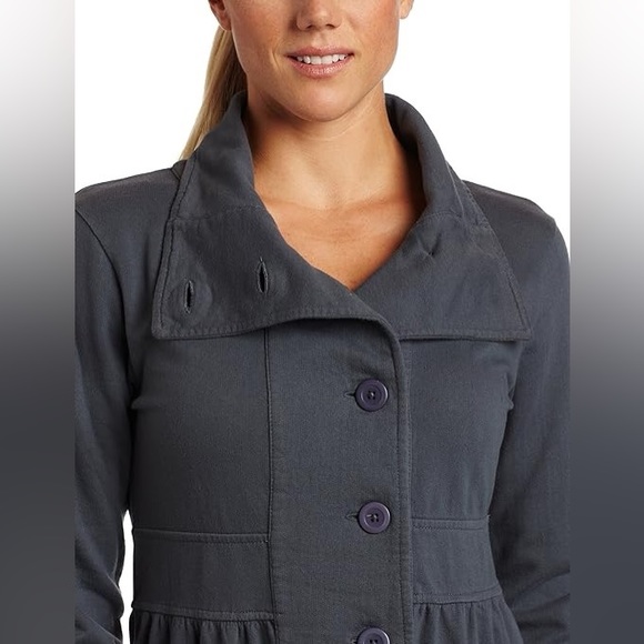 prAna Breathe Sylvie Jacket Gray Pea Coat w/ Purple Buttons (Size Small) - Picture 3 of 16
